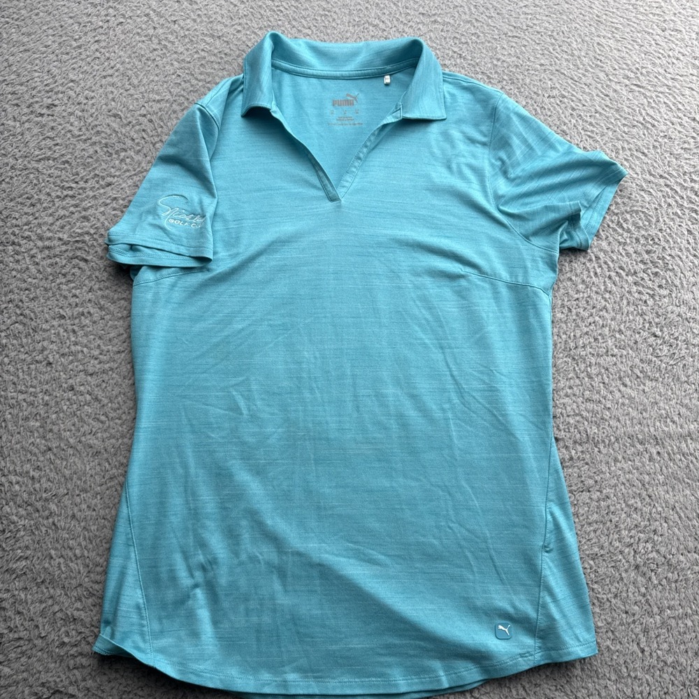 PUMA Golf Shirt Top Polo Womens Medium SS Heathered Green Nicklaus Club